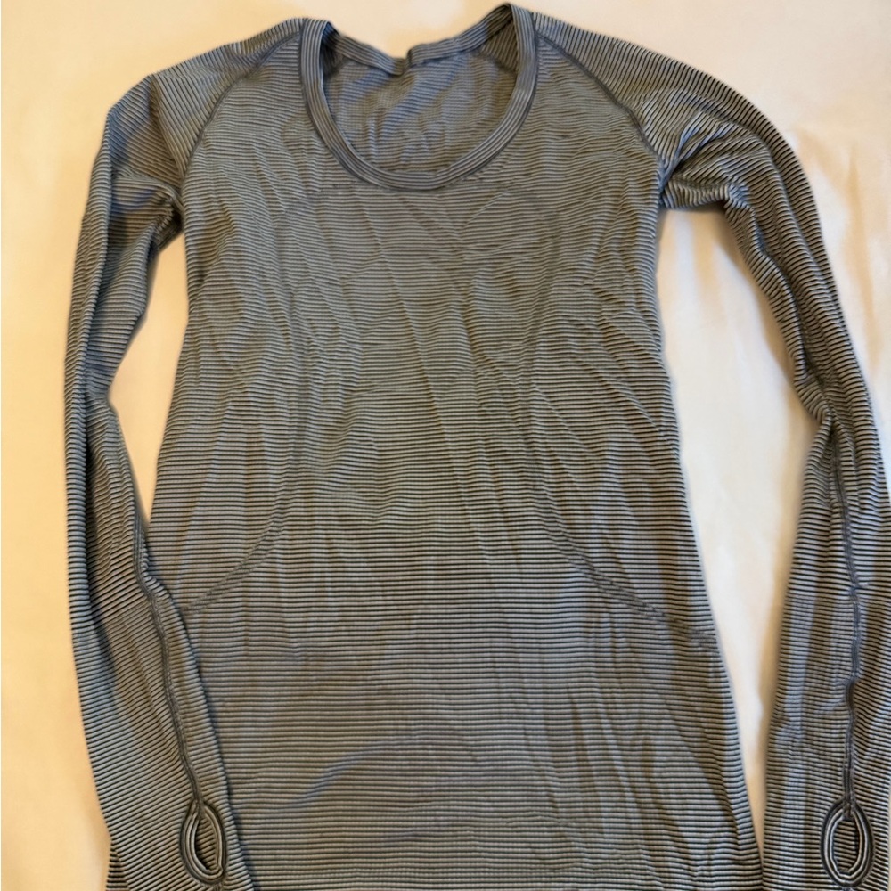 Lululemon Athletica Black and White Striped Long Sleeve Top